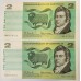 AUSTRALIA 1966 . TWO 2 DOLLARS BANKNOTES . COOMBS/WILSON . CONSEC PAIR . FIRST PREFIX FAA